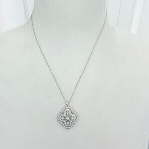 Nadri Jewel Studded Elegant Dainty Pendant Necklace on Silver Tone Chain